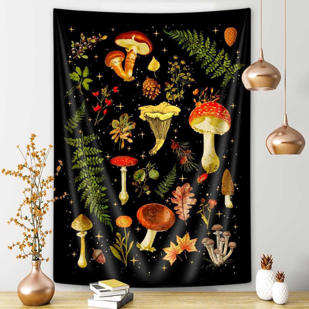 Tapestry Wotton aesthetic mushroom retro 70s 75x100 чёрный