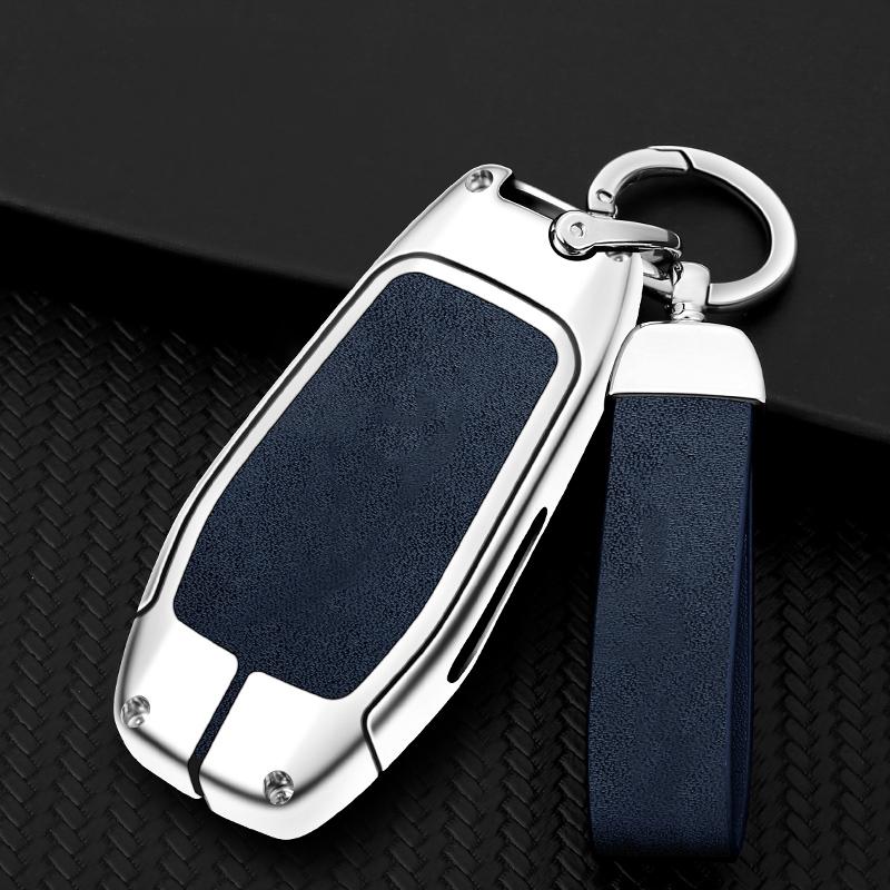 Zinc Alloy Leather Car Key Fob Case For Ford Mustang  Fusion Explorer Mustang Edge F-150 Keyless Key Fob Accessories