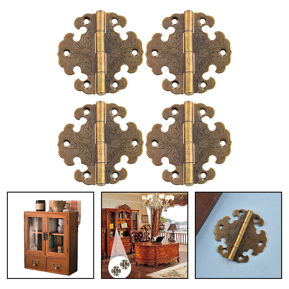 4 pcs Antique Decorative Hinges for Wooden Door Cabinets Rustic Design