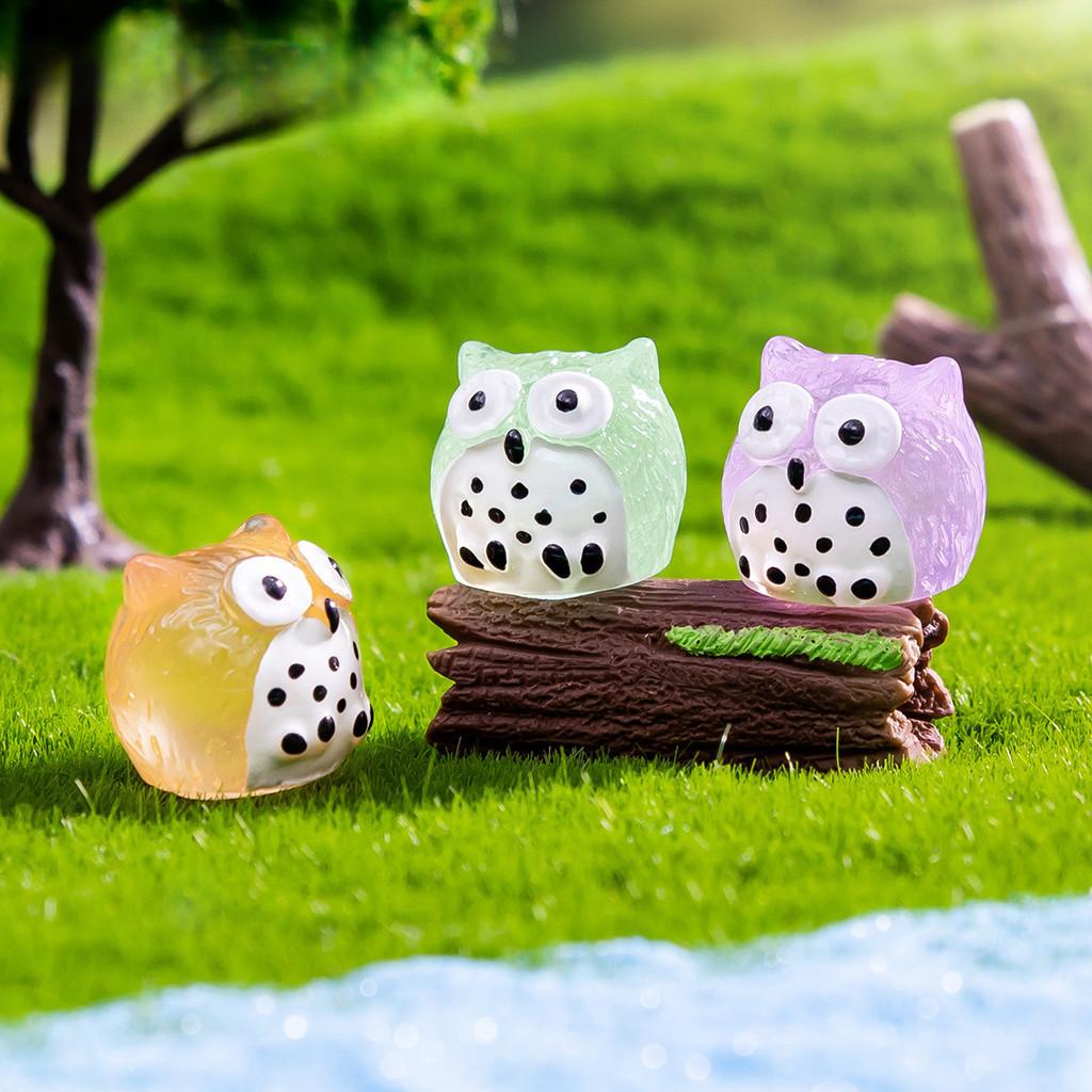10Pcs/lot Cute Luminous Owl Animal Miniatures Mini Figurine Glow in the Dark Ornaments Fairy Garden Decoration Micro Landscape