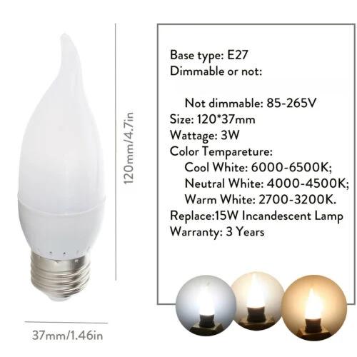 LED Flame Chandelier Bulb 3W E12 E14 SES B22 BC E27 Candle 2835 SMD Velas Decorativas Home Lighting Replace 25W Halogen Lamps