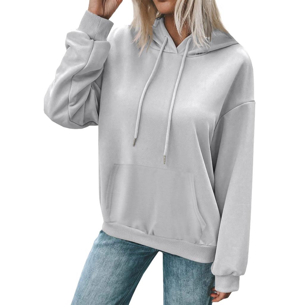 Damski Modny Jesienno-Zimowy Jednolity Kolor Casualowy Luźny Sweter z Kapturem z Długim Rękawem