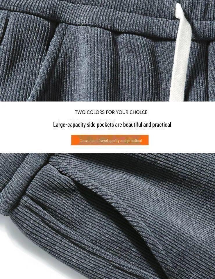 Men's Korean Style Corduroy Cuffed Sweatpants - Autumn/Winter Casual Loose Fit Trousers