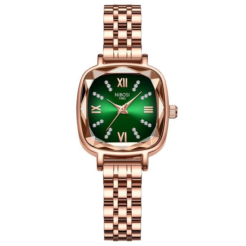 Fashion Retro Watch With Diamonds, Small Green Watch, Women'S Watch, French Feeling Women'S Watch