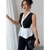 Summer New Women's Sleeveless Shirt, European American Commuter Style Fake Two-piece Cardigan Blouse Leisure Women