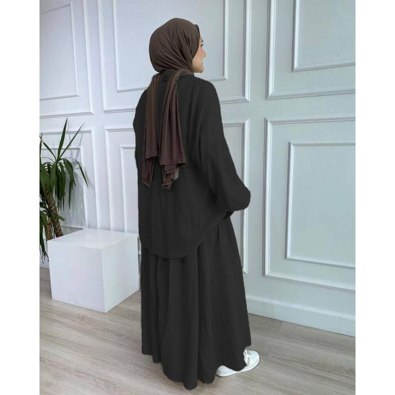 

Женская рубашка больших размеров, новая осенняя, с длинными рукавами, юбка, модный повседневный костюм XXL чёрный