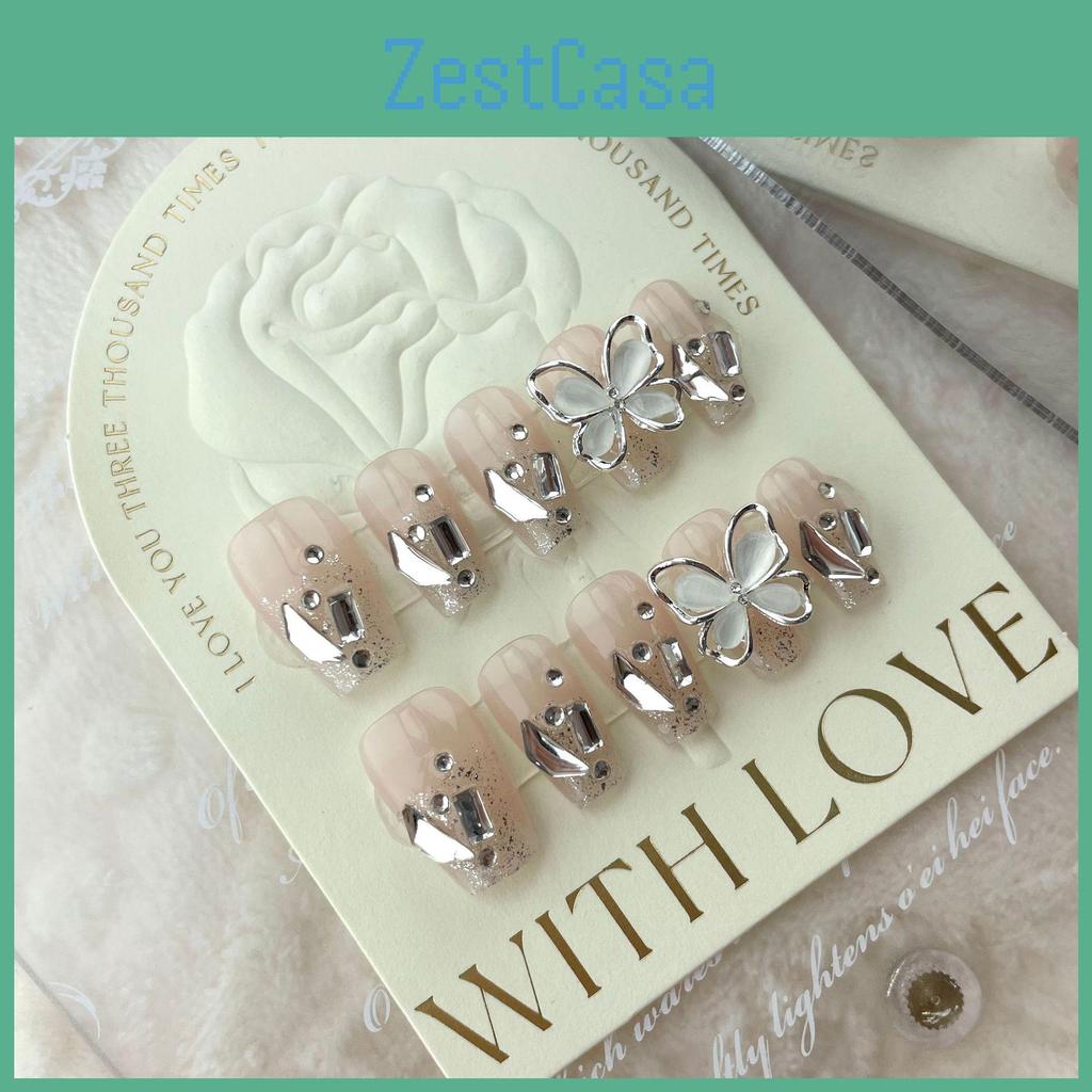 Handcrafted Detachable Crystal Butterfly Nail Art Sparkling Rhinestone Faux Nails For Women