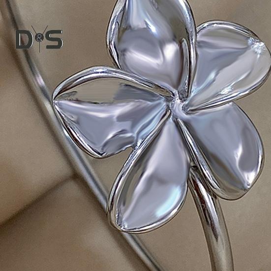 Flower Cuff Bracelets for Women Double Flower Open Bangle Bracelet Adjustable Metal Bracelets Wedding Party Jewelry