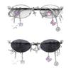 Cool Girl Elliptical Shape Sunglasses Popular Eyeglasses With Star Rhinestones For Women Music Festival Eyewears