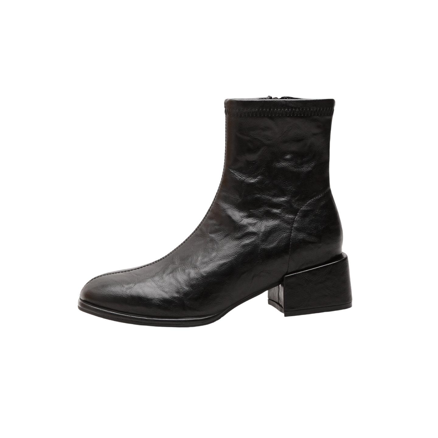 

Fashion Women s Autumn Boots Genuine Leather 2025 New Autumn Winter Thick Heel Retro British Style Short Boots Casual Low Boots Women 34 чёрный