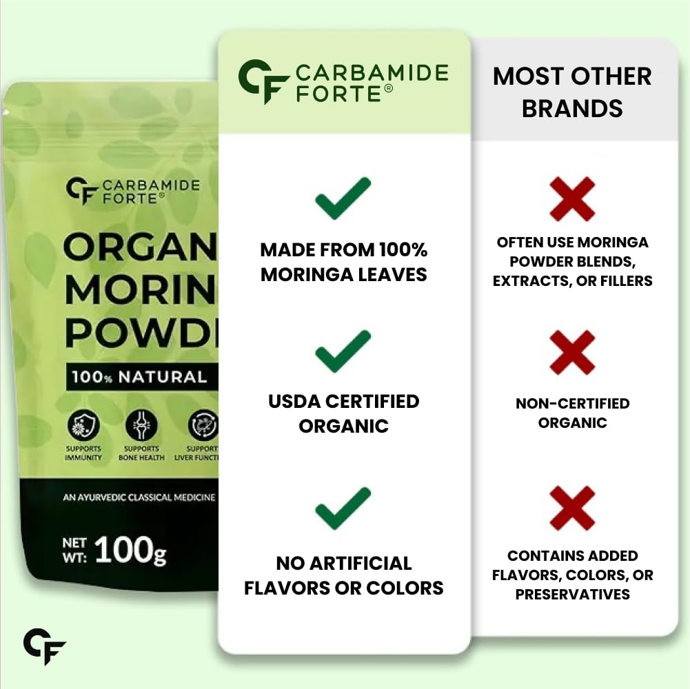 Carbamide Forte Polvere Biologica di Moringa 100g Certificato USDA | Energia, Digestione e Immunità Potenziate