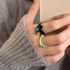 Cute Green Monster Rings Women  Sweet Two Color Cat Eyes Open Couple Ring Wedding Finger Accessories Jewelry Gift