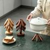 Compact Storage Trivet Set Collapsible Wooden Trivets for Hot Dishes, Christmas Tree Shaped Pot Mat Table, Wood Heat Natural Pine Pad Resistant Holder