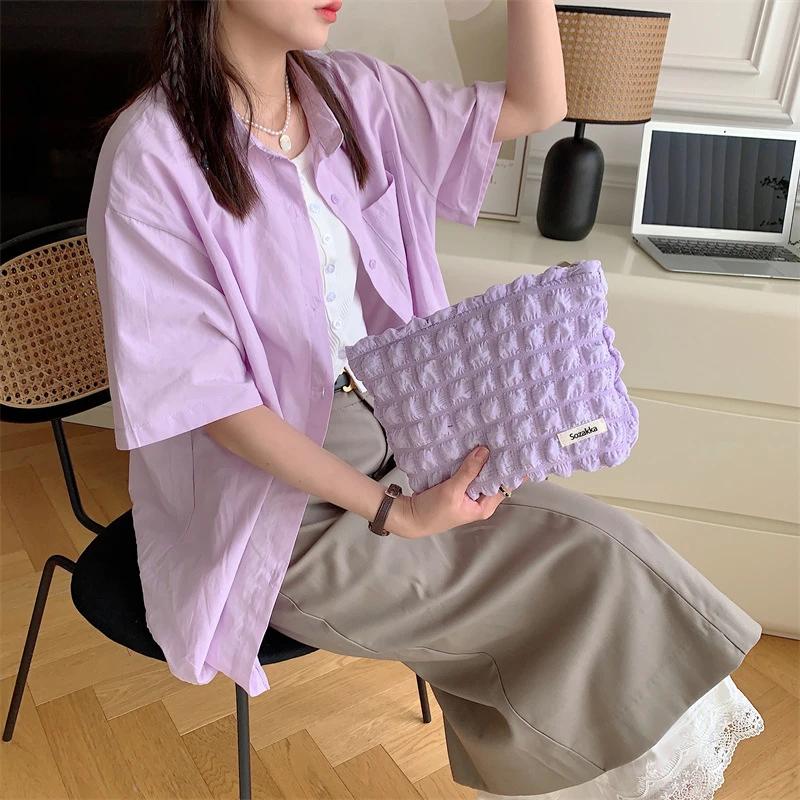 Fashion Women Solid Color Cosmetic Bag Large Capacity Make Up Storage Pouch Japan Style Zipper Makeup Bags Clutch Beauty Case