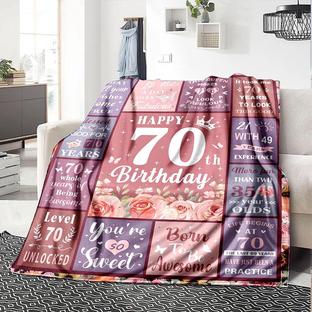 Happy 70Th Birthday Card Throw Blanket Soft Warm Cozy Versatile for Sofa Couch Office Bed Picnics Ideal Best Holiday Gift for Friends, Family Y18