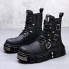 Fashion 2025 Retro Lace-up Men's Platform Boots Fashion Casual New Designer Motorcycle Boots Male Solid Color Cow Leather Punk Shoes Man