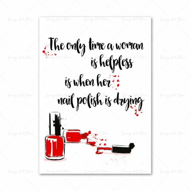 Fashion MakeUp Lipstick Mascara Nail Polish Canvas Painting Beauty Salon Poster Eyelash Red Lips Girl Wall Art Home Decor
