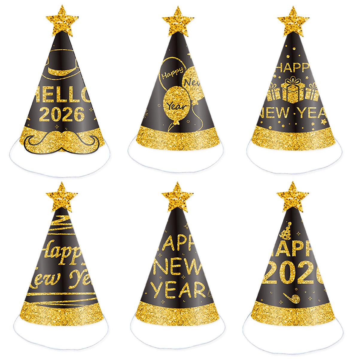 

Новогодняя вечеринка Детская праздничная шляпа Черно-золотая Фейерверк Воздушный шар Праздничная шляпа Кастомизация Pack of 6