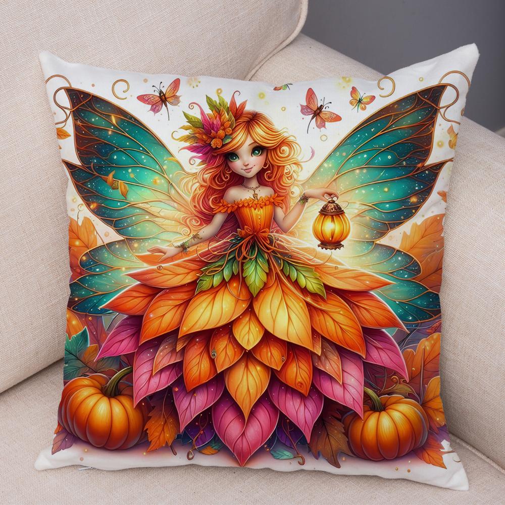 

Fairy Tale World of Leaf Fairies Pillowcase Double Print Cartoon Girl Pillow Case Decor Lovely Child Cushion Cover for Sofa Home 40x40cm16x16Inch
