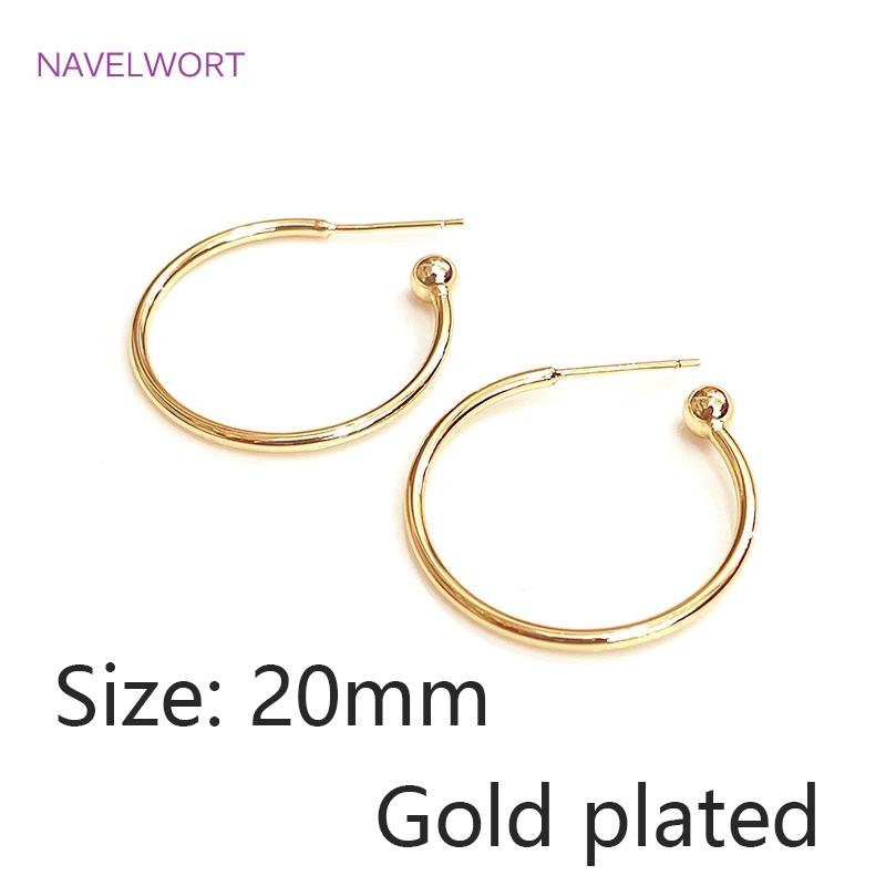 

2 Sizes S925 Sterling Silver Needle Gold Color C Shape Smooth Hoop Earring Brass Metal Earring Fashion Jewelry For Women Gifts 2 pieces
