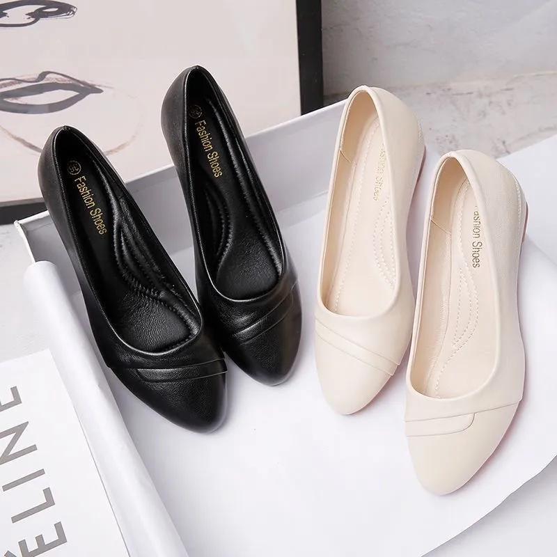  women cute pointed toe spring slip on wedge heel shoes lady casual elegant comfort spring summer heel shoes ab794