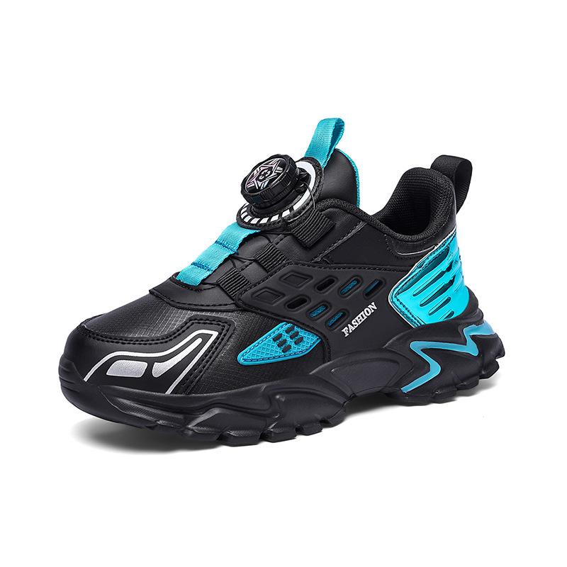 Boys Shoes Breathable Mesh Shoes 6-12 Years Old Spring and Autumn Lightweight Soft-soled Sports Shoes Children Middle and Older Children Button Runni