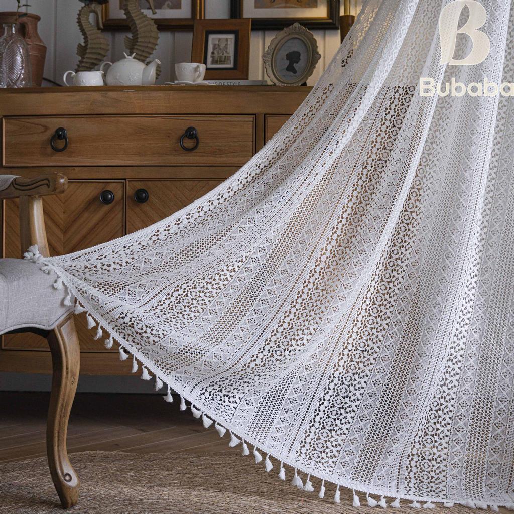 Fabric Daddy Blackout Crochet Curtains - Soundproof, Magic Tape for Bedroom, Kitchen & Living Room Bay Windows