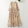 Langes Kleid Damen Baumwolle Große Größe Locker Sommer Retro Stickerei Bestickt Langärmliges Kleid Knielang Dünn Groß Schwingendes Kleid