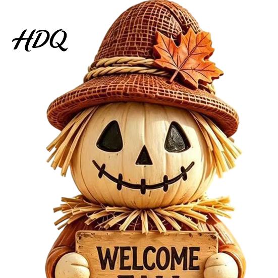Retro Style Harvest Theme Figures Fall Scarecrow Figurine Wooden Pumpkin Statue Rustic Autumn Thanksgiving Decorations Tabletop Decoration for Home
