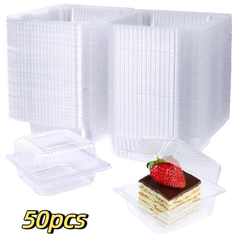 50Pcs Transparent Plastic Cake Box With Flip Cover Square Dessert Box Wedding Party Mousse Fruit Cake Food Packing Box