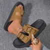 Platform Women Slippers Leopard Print Classic Belt Buckle Slippers Casual Beach Shoes Big Size Fashion Sandals Slides Women