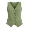 Women Sleeveless Linen Cotton Vest Top with Button Front V Neck Relaxed Fit Casual Summer Blouse Shirt with Pockets