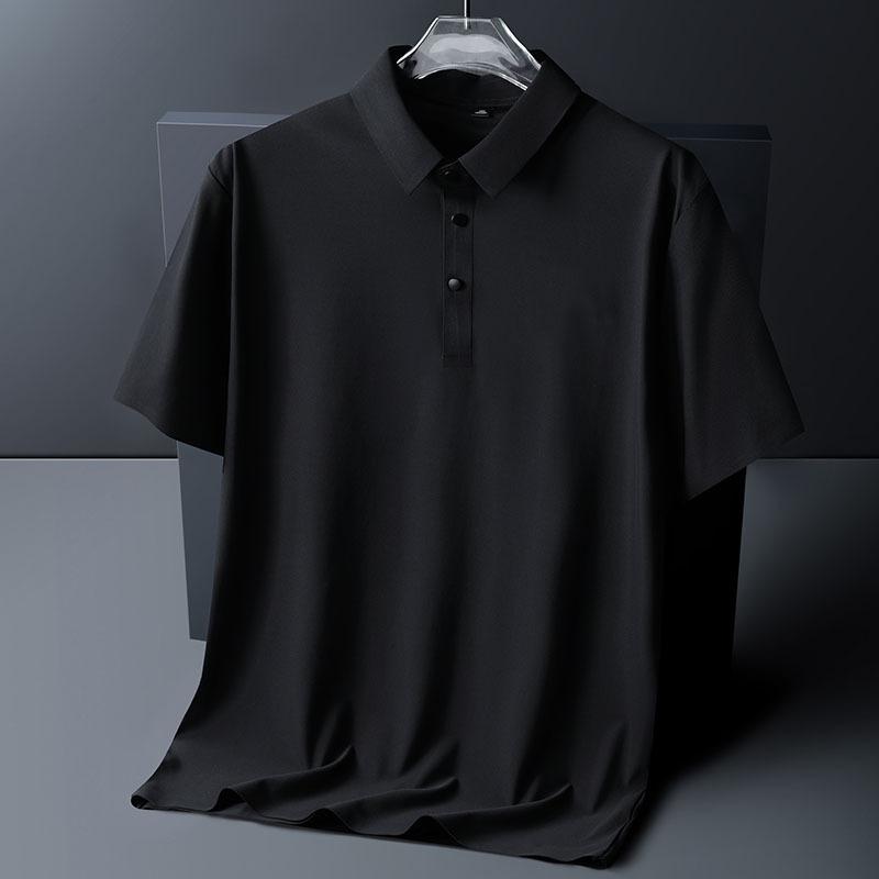 WoWo Polo Shirt Heren 6XL 7XL 8XL Zomer Nieuw Hoge Kwaliteit Heren Korte Mouw Polo Shirt IJszijde Heren Business Casual Polo Shirt 4XL zwart