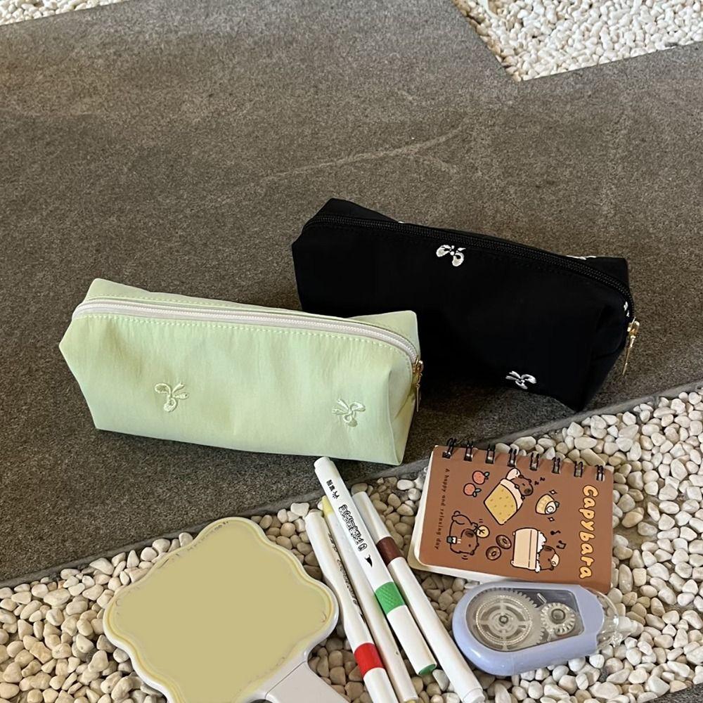 Large Capacity Pencil Case Bowknot Embroidery Stationery Bag  School Office