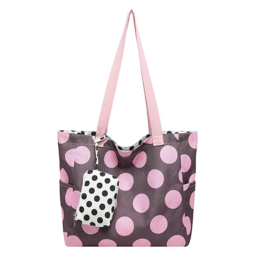 Large Capacity Nylon Polka Dot Bag Zipper Casual Shoulder Bag New Double-sided Tote Bag  Shopping розовый