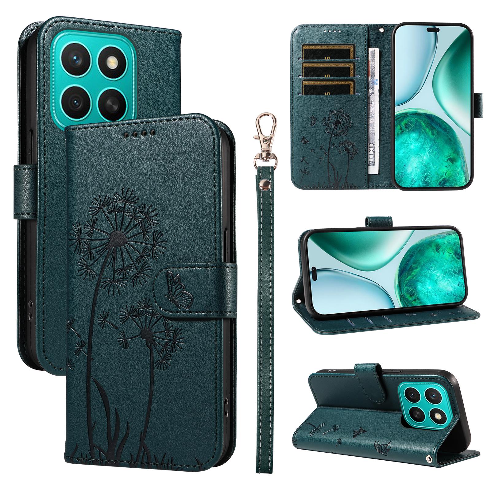 

For Honor X8c 4G Leather Wallet Case with Strap Dandelion Imprint Phone Stand Cover Blue