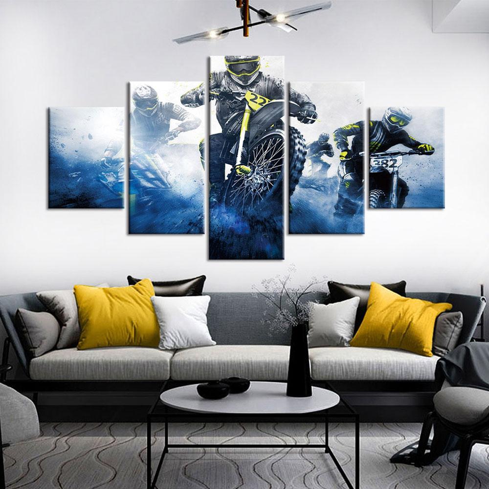 5 panouri Imagini Motociclete Pânză Pictură Decor Home Artă de perete Motor Rider Printuri HD Poster pentru camera de zi