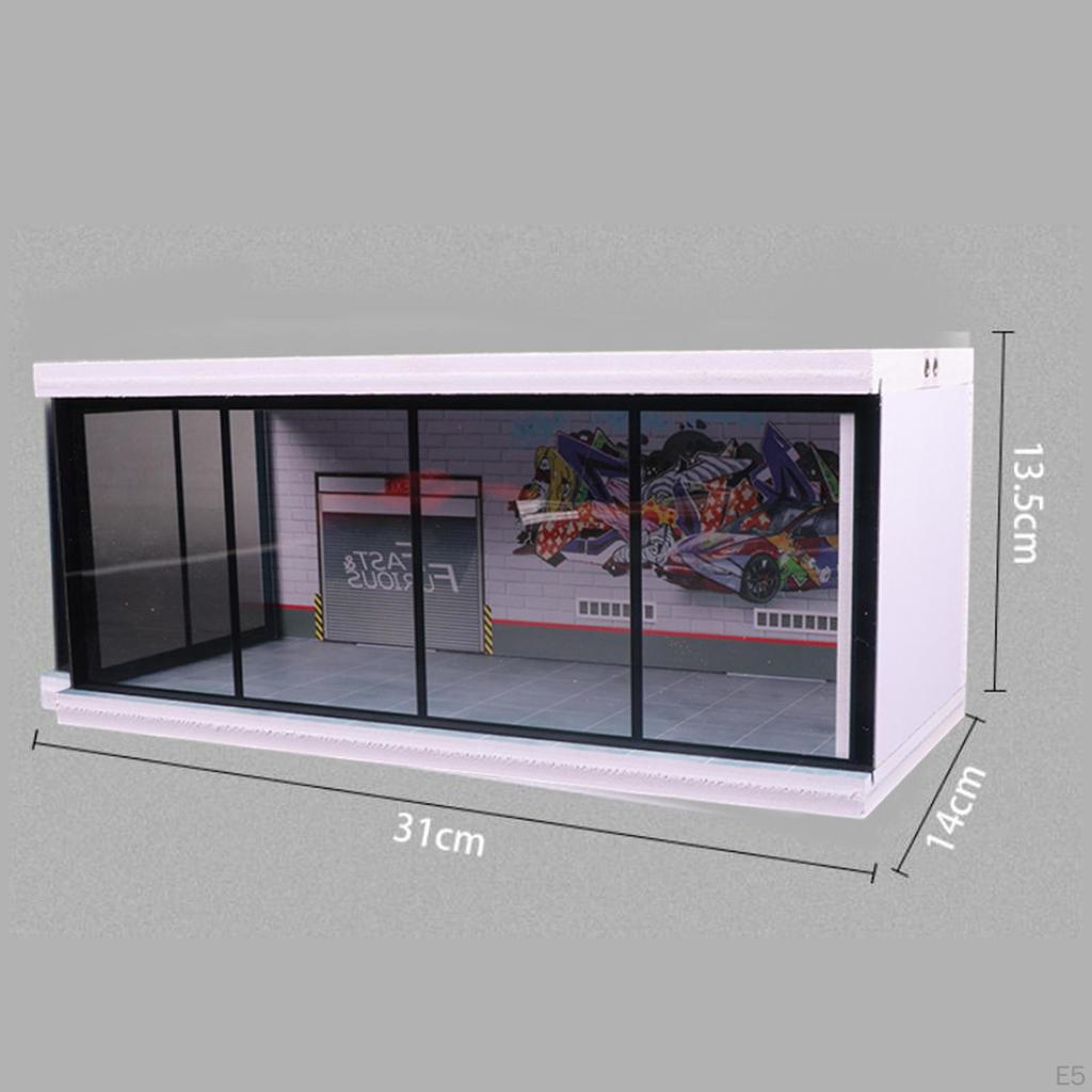 1:64 Vitrine de parcare de colecție Protector de mașină turnat sub presiune cu LED încorporat pentru păpușă