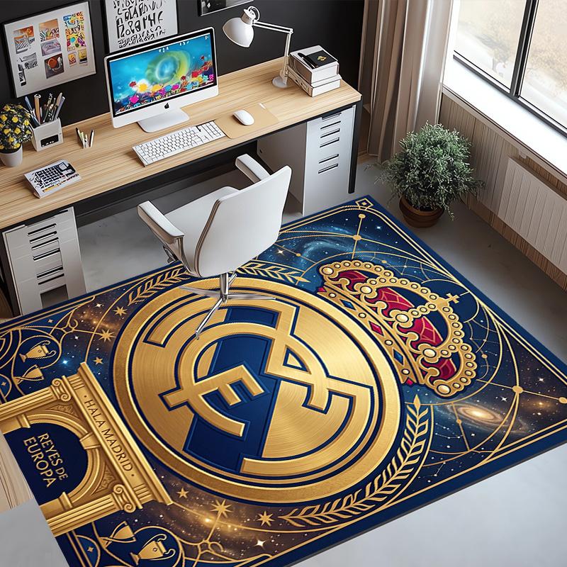 Real Madrid Football Pattern Rug, Indoor/Outdoor Mat, for Picnic, Gameroom, Bedroom, Office, Living Room, Home Decor Carpet, Birthday Gift