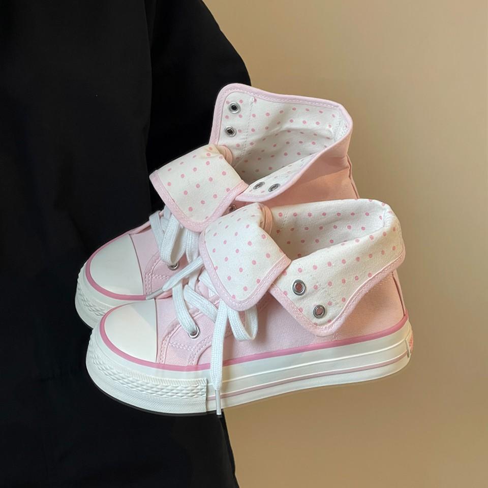 Frühling Herbst Damen Leinenschuhe Hoher Schaft Damen Flache Leinenschuhe Schnürung Student Sportliche Schuhe Mädchenschuh