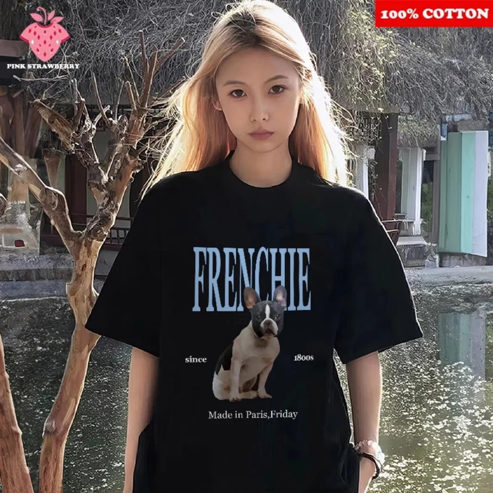 

100% Cotton Fashion Short sleeve T-shirt Women Summer 2025 New Bulldog Pattern Print T-shirt Loose Casual Y2k Top dames clothing XXXXXL чорний