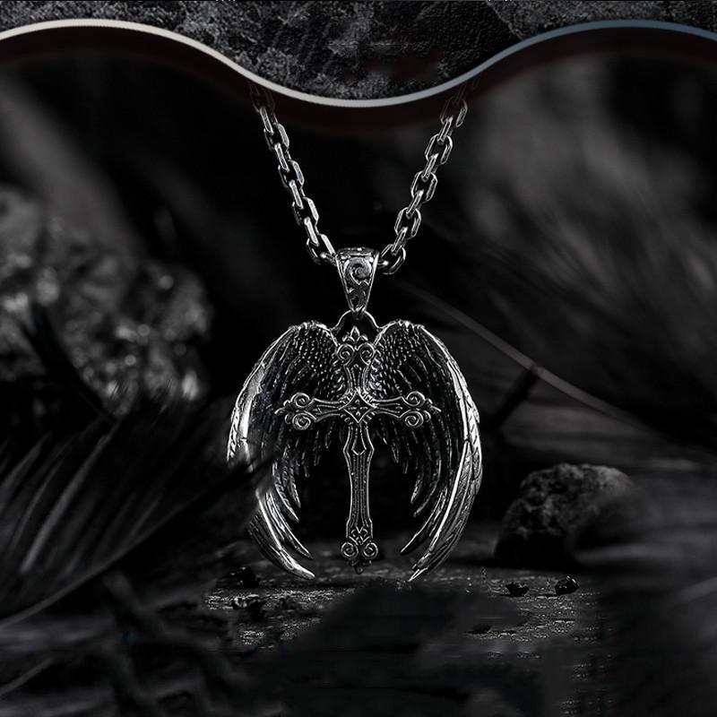 Angel Wing Cross Pendant Necklace Trendy Personalized Jewelry Gift for Women Party Accessory