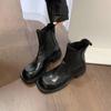 Cowhide Version~ Leather Retro Slim Chelsea Boots British Martin Boots Women's Short Boots Thick Heel Big Head Cigarette Boots