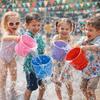 6 Pcs Water-Splashing Festival Toy Beach Sand Buckets with Handle Sand Pails  Outdoor Summer