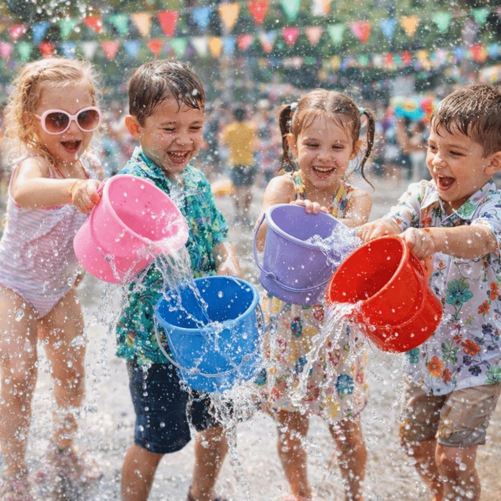 6 Pcs Water-Splashing Festival Toy Beach Sand Buckets with Handle Sand Pails  Outdoor Summer