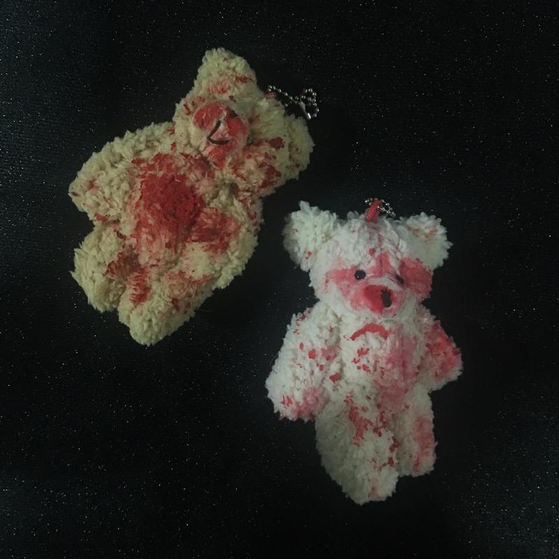 Bloody Punk Plush Bear Keychain for Halloween Creepy Stuffed Animal Pendant Bag Purse Accessory for Party Trick Cosplay