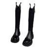 Leather Hollow Boots Women's Knee 2025 New Spring and Summer Breathable Mesh High Boots Thick-soled Thin Boots