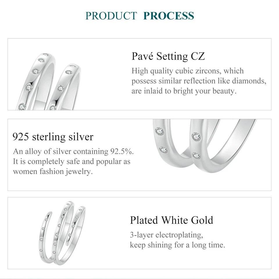 Bamoer 925 Sterling Silver Triple Wrapped Adjustable Ring Delicate CZ Finger Ring for Women Girl Fashion Jewelry Gift