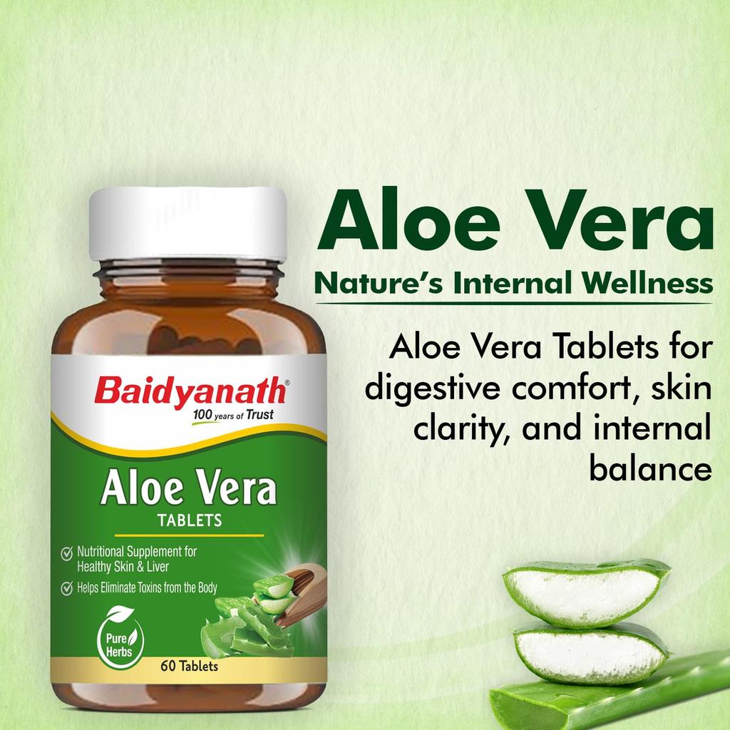 Baidyanath Aloe Vera 60 Tablets 250 Mg Daily Wellness Supplement Skin Care Support Routine Vegetarian Pack Of 1