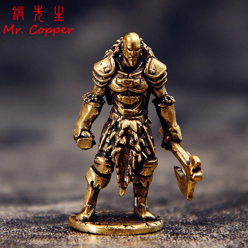 Brass Axe Warrior Figurines Miniatures Desktop Statue Ornaments Vintage Metal Solider Model Crafts Home Decorations Accessories